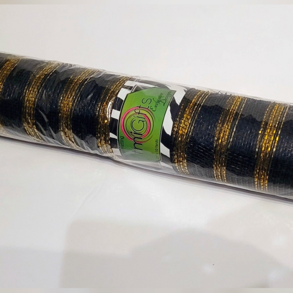 Decorative Trim Netting Black & Gold 21" x 10 Yards